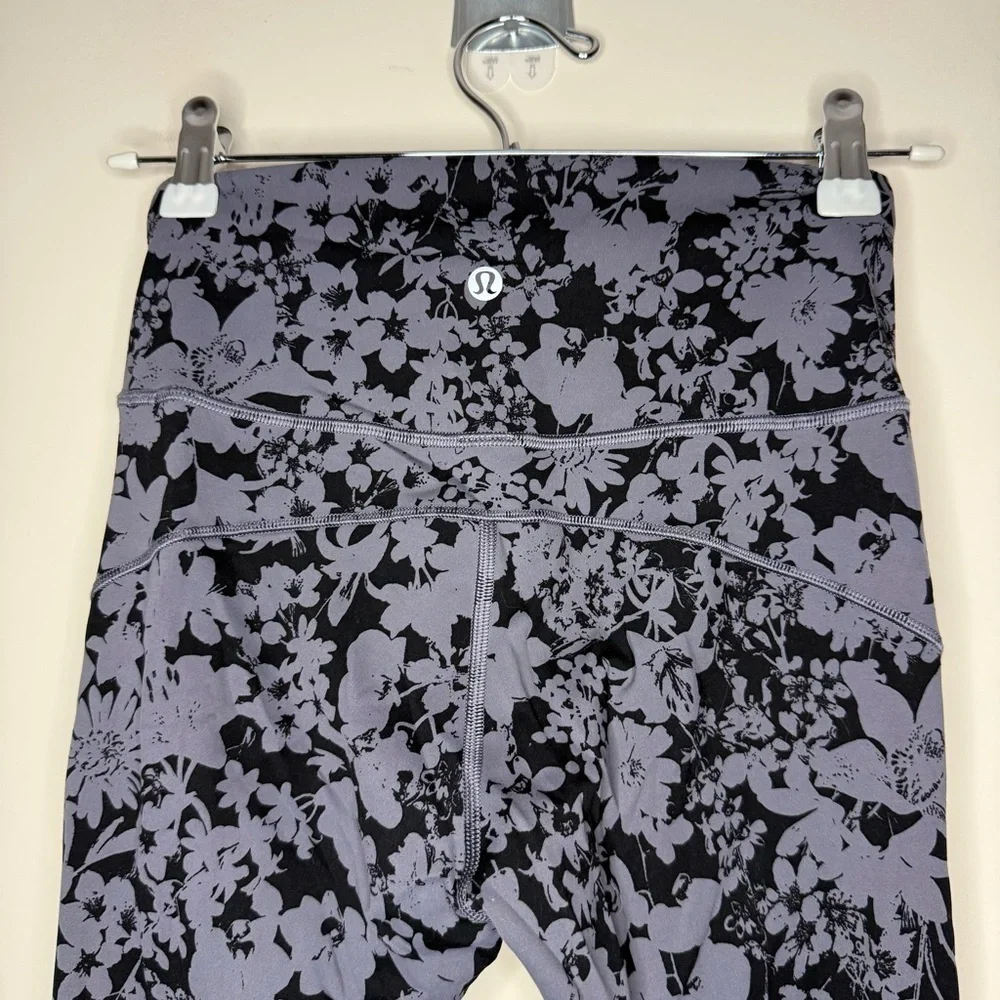 LULULEMON Effervescent Nebula Black Floral All You Do Crop Workout Yoga Leggings